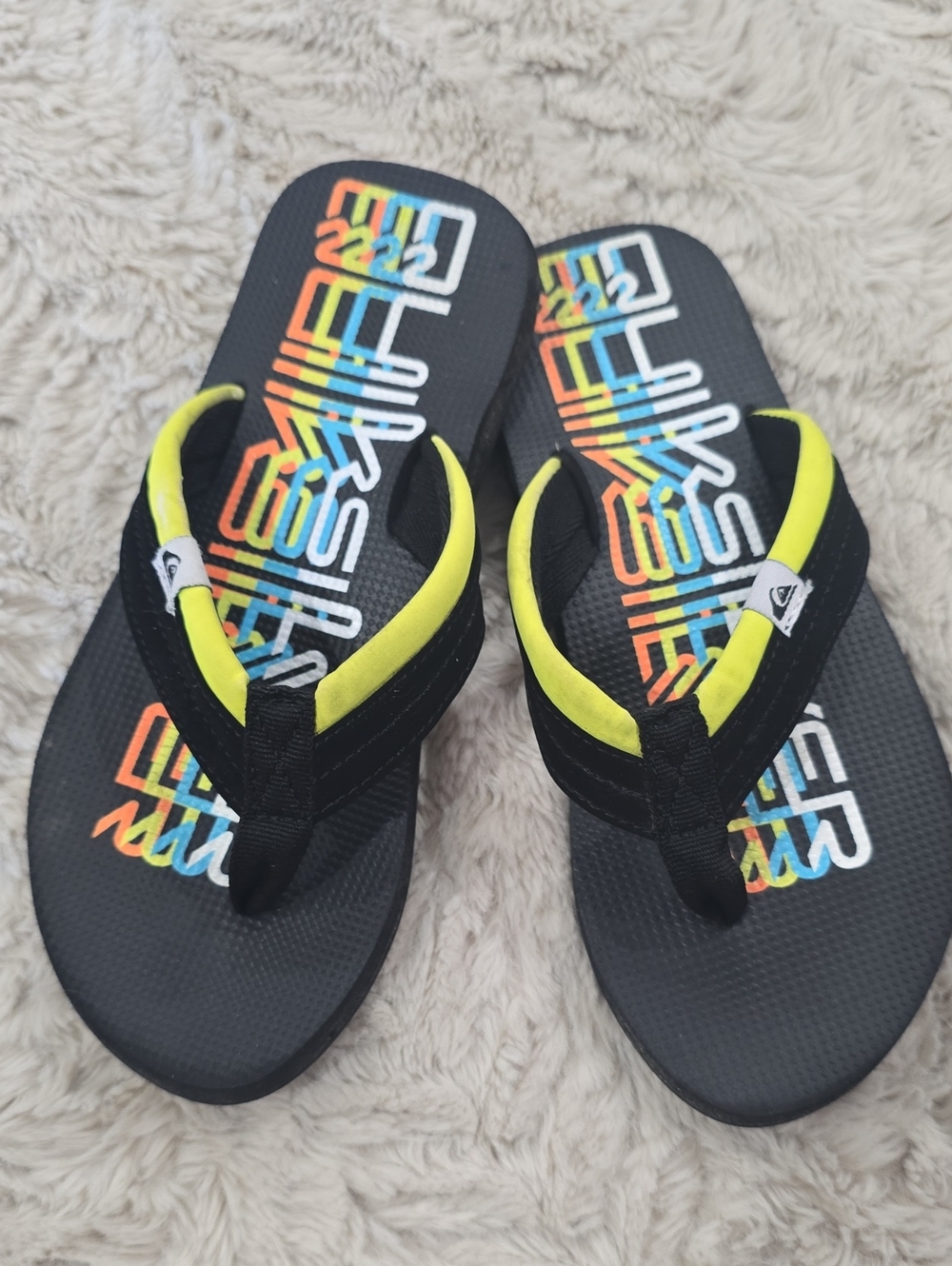 Quiksilver Kids Black Flip Flops with Neon Yellow Accents